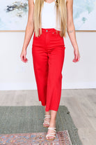 Judy Blue Lisa High Rise Control Top Wide Leg Crop Jeans in Red Ave Shops