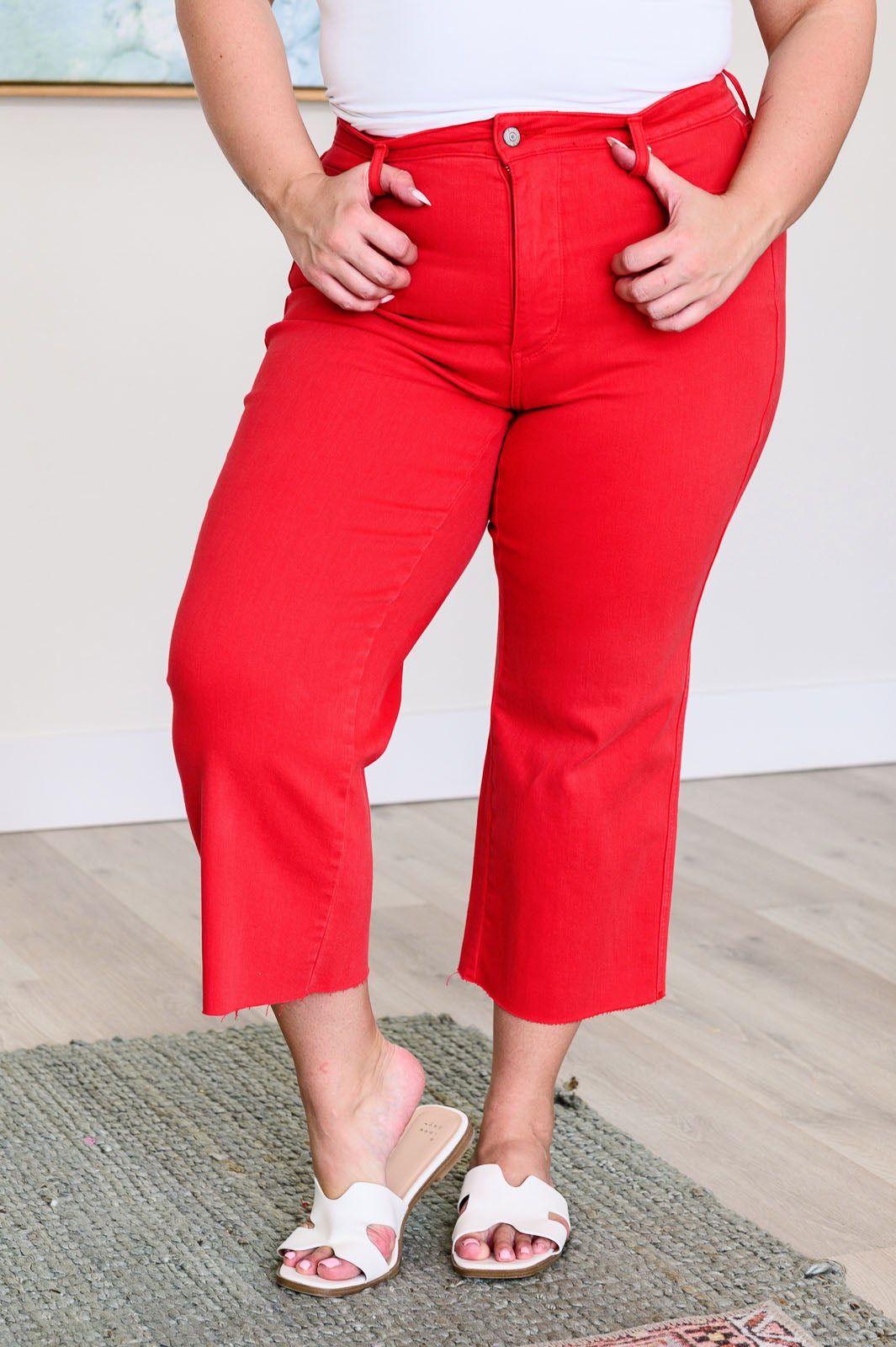 Judy Blue Lisa High Rise Control Top Wide Leg Crop Jeans in Red Ave Shops