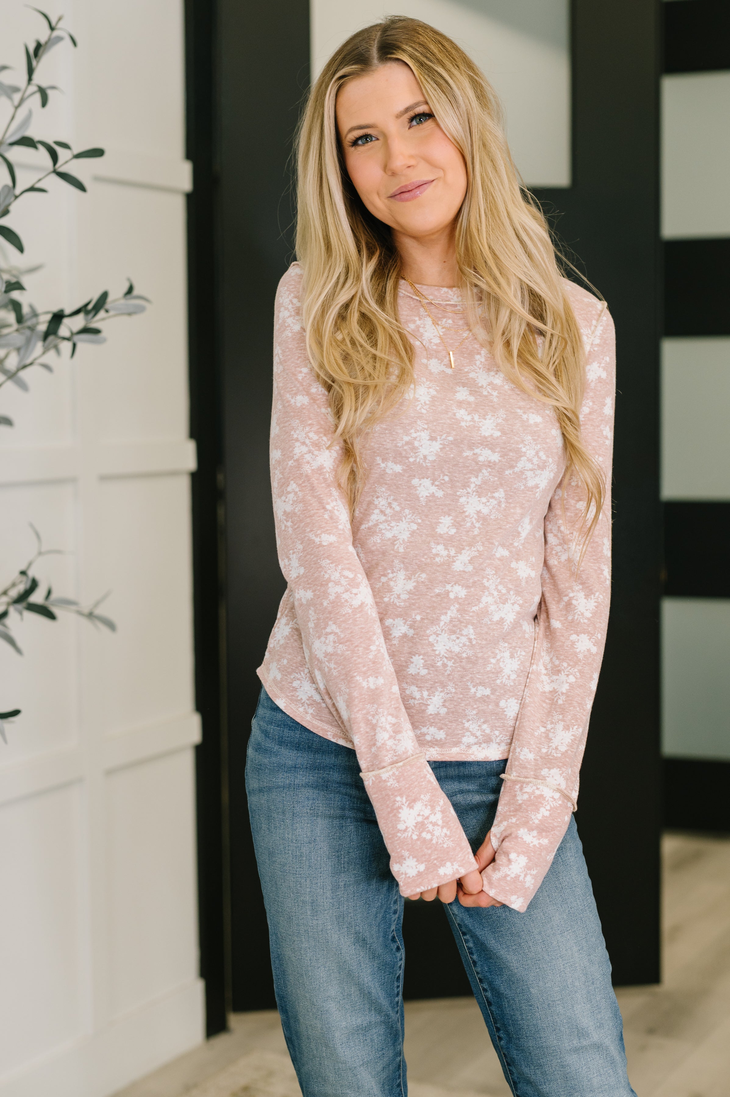 Haptics Literally Obsessed with Me Jersey Knit Long Sleeve Top With Thumb Holes Womens
