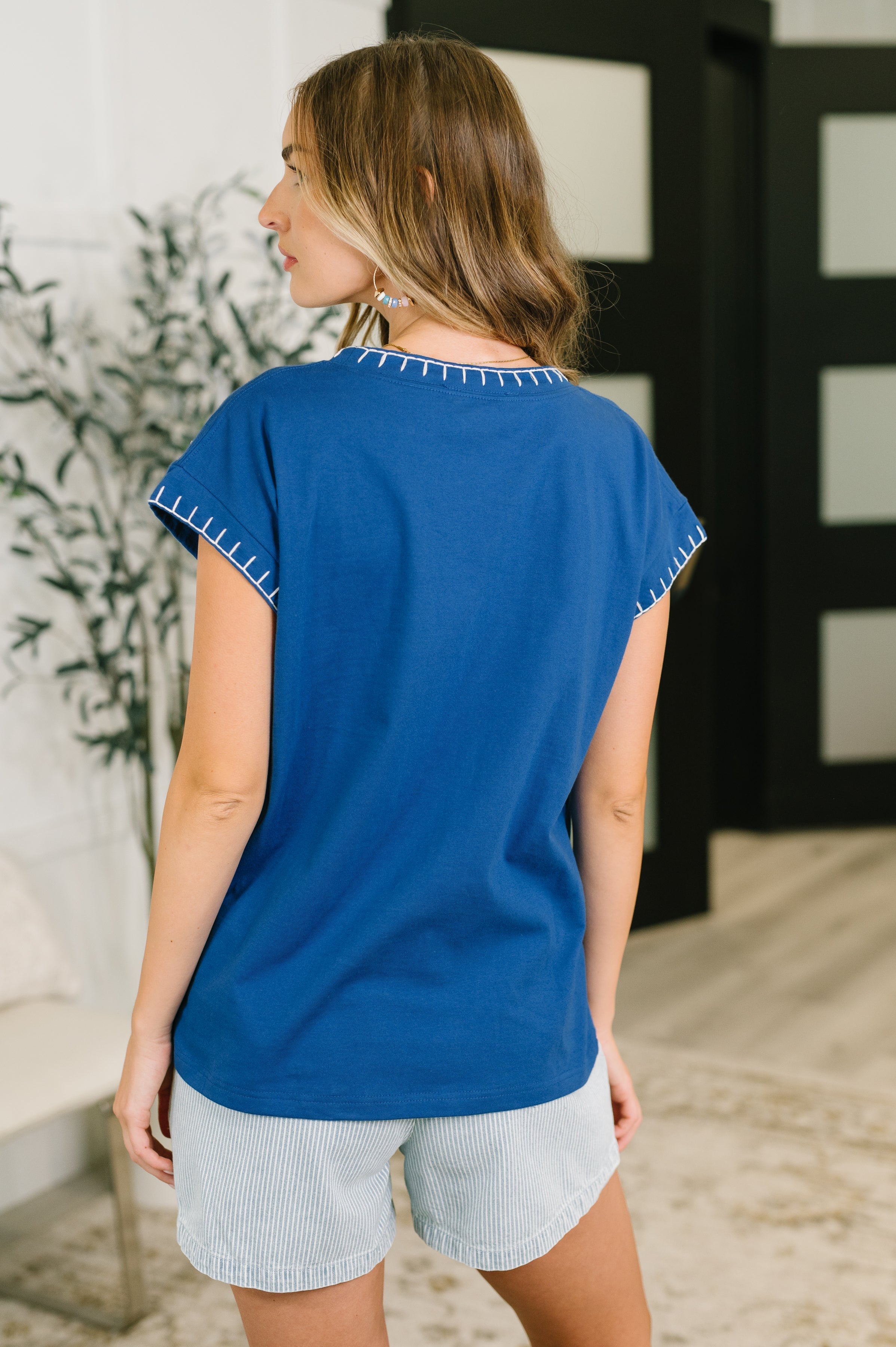 Little Details Trim Detail Top in Blue Womens