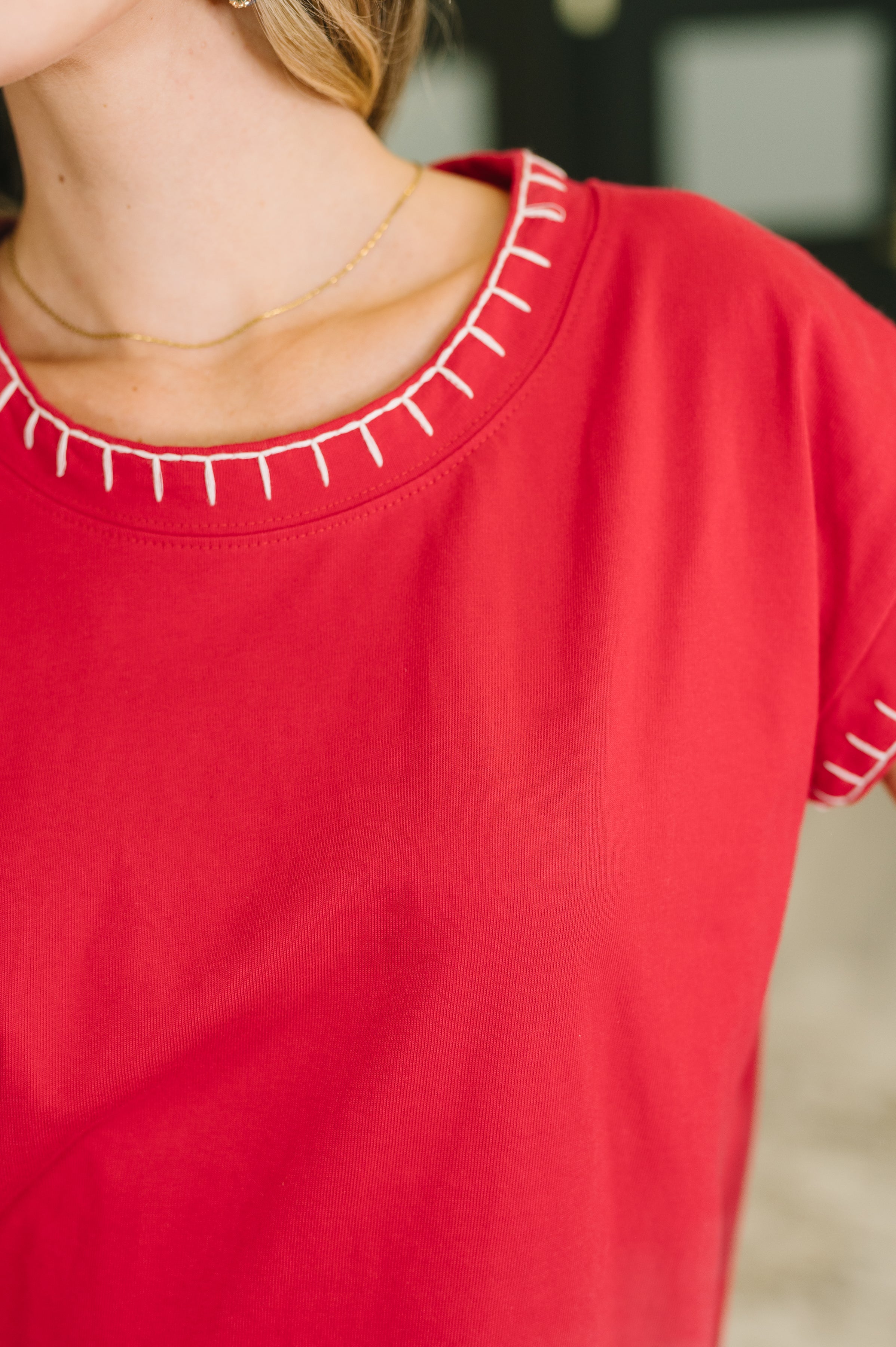 Little Details Trim Detail Top in Ruby Womens