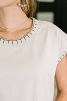 Little Details Trim Detail Top in Sand Beige Womens