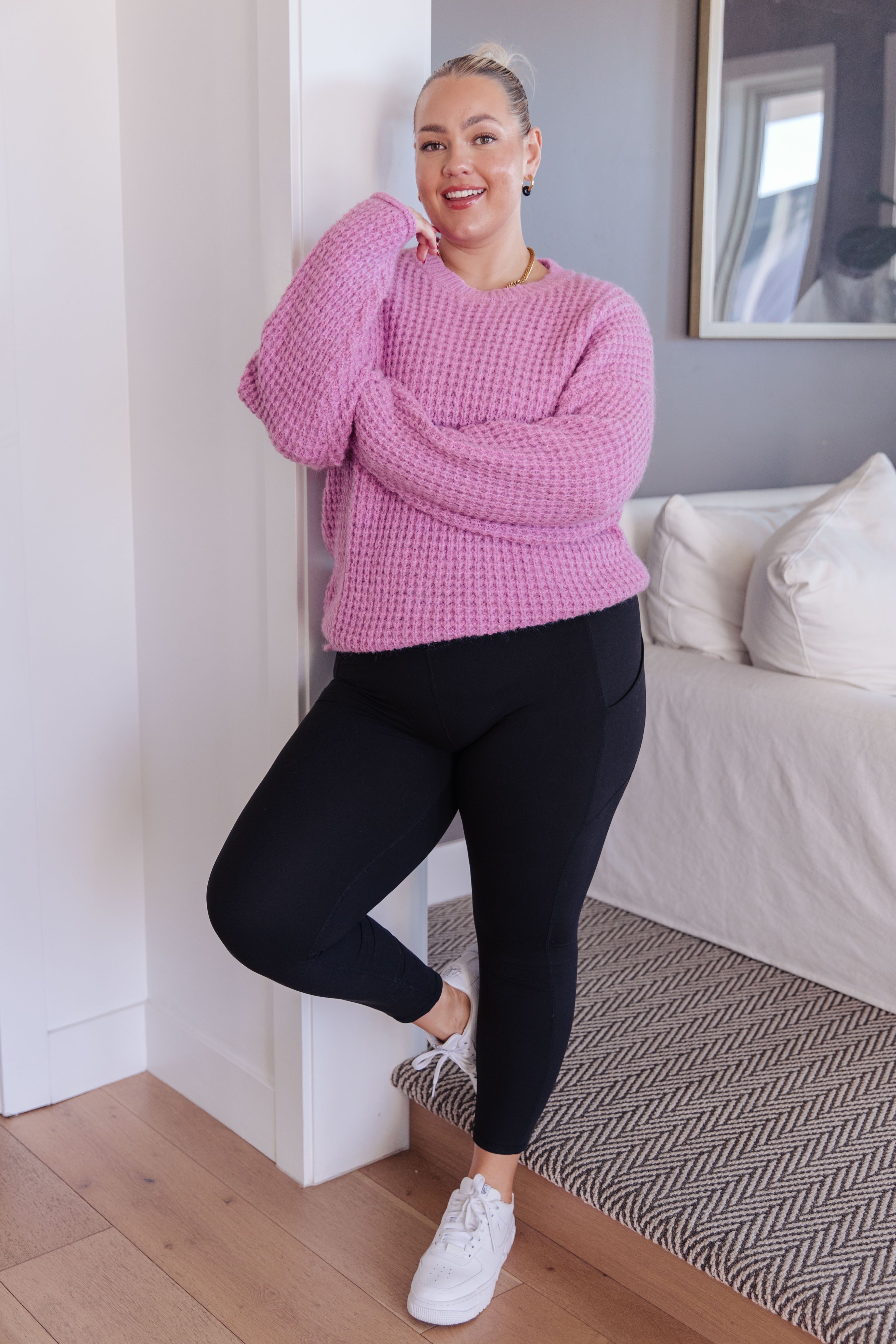 GeeGee Cozy Little Knitter Pullover Sweater in Orchid Tops