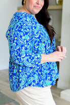 Dear Scarlett Lizzy Babydoll Top in Royal and Mint Paisley Final Sale Monday Markdown 06-04