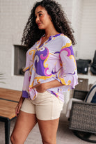 Dear Scarlett Lizzy Bell Sleeve Top in Regal Lavender and Gold Ave Shops