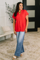 Dear Scarlett Lizzy Bloom Split Neck Blouse in Red Womens