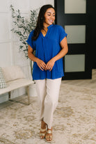 Dear Scarlett Lizzy Bloom Split Neck Blouse in Royal Blue Womens