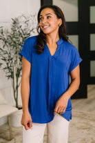 Dear Scarlett Lizzy Bloom Split Neck Blouse in Royal Blue Womens