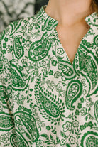 Dear Scarlett Lizzy Breeze Top in Green Paisley Womens