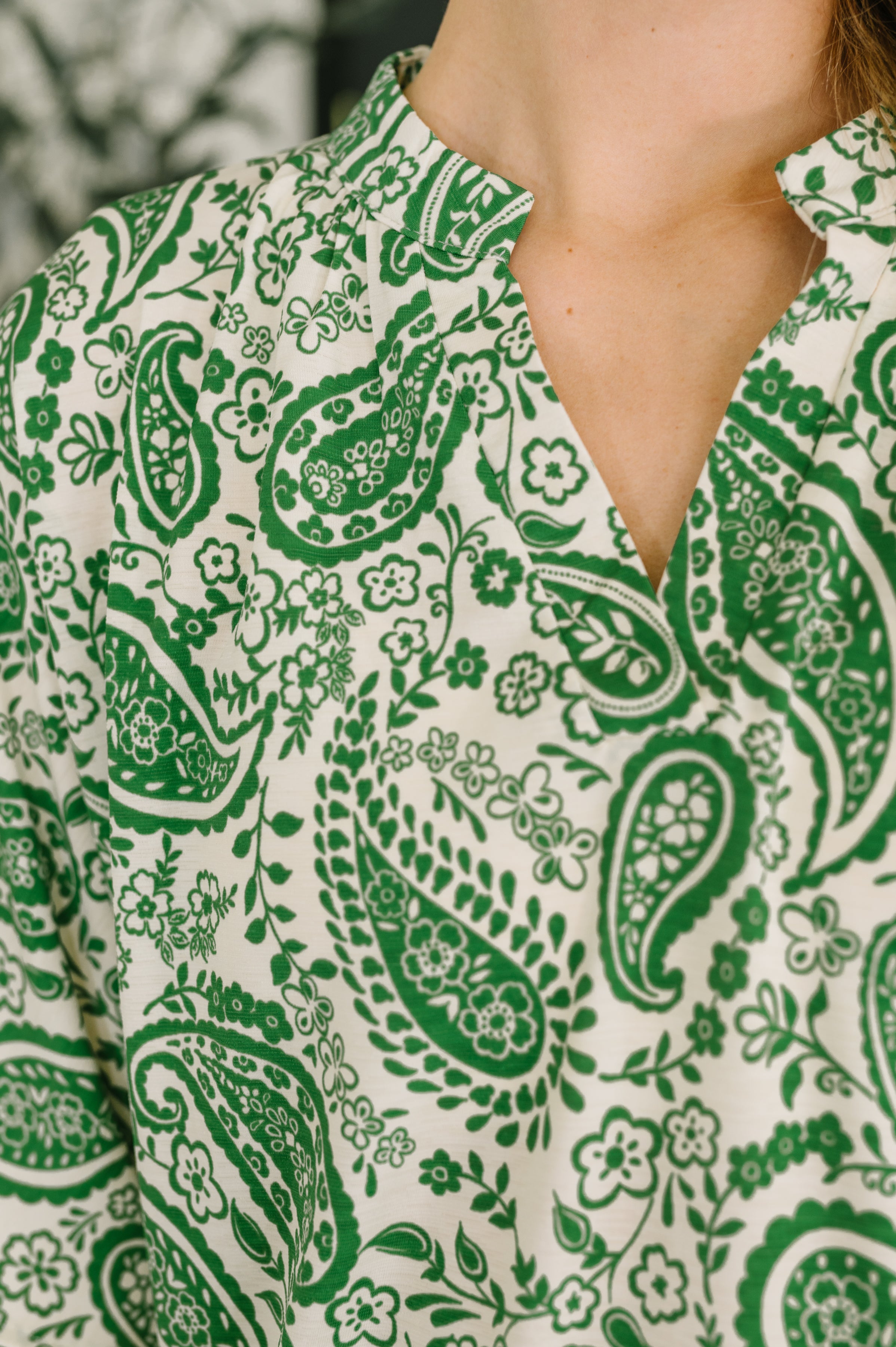 Dear Scarlett Lizzy Breeze Top in Green Paisley Womens