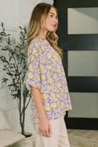 Dear Scarlett Lizzy Breeze Top in Purple and Yellow Floral Womens