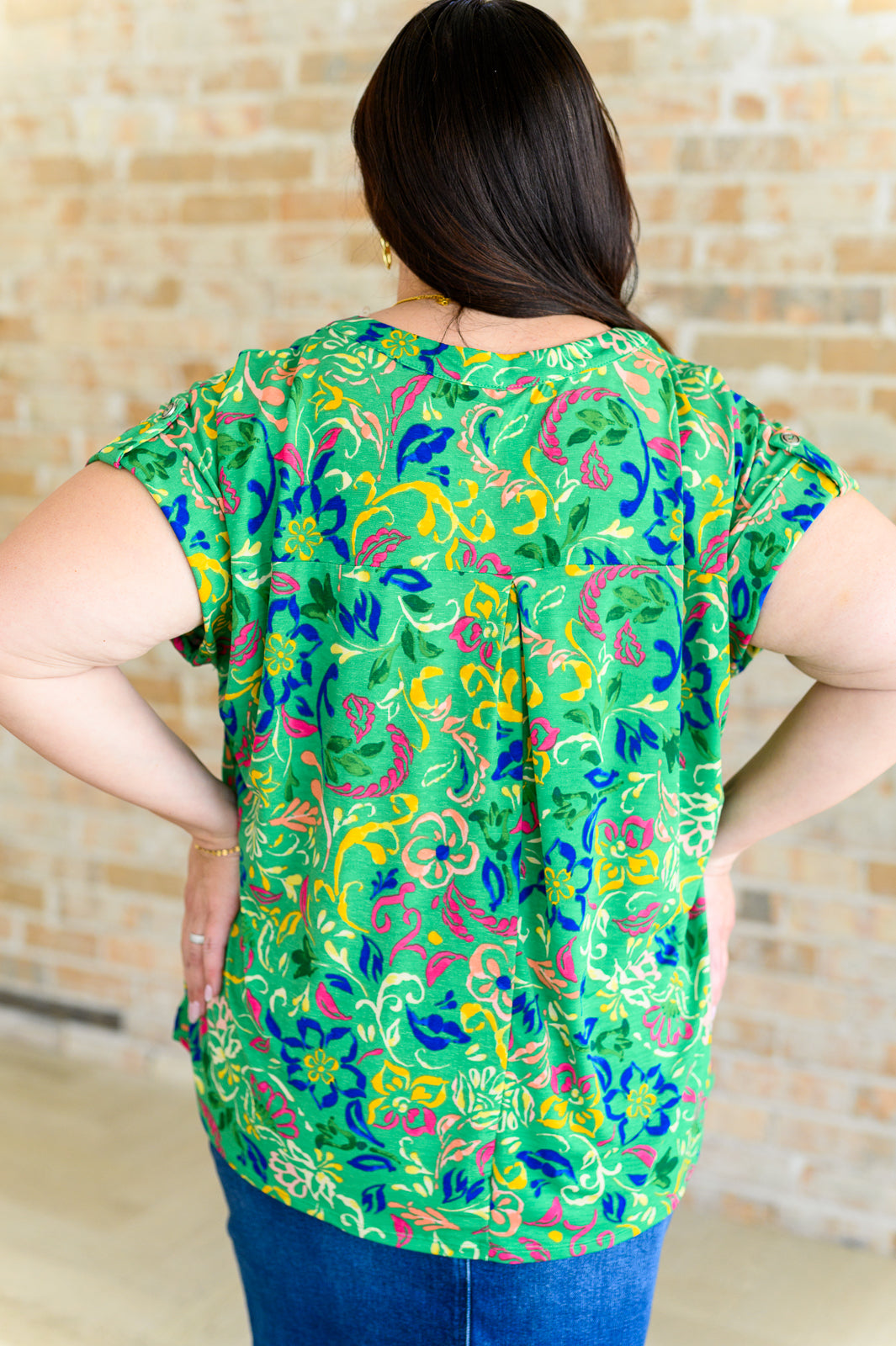 Dear Scarlett Lizzy Cap Sleeve Top in Green and Royal Watercolor Floral Ave Shops