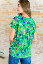 Dear Scarlett Lizzy Cap Sleeve Top in Green and Royal Watercolor Floral Ave Shops