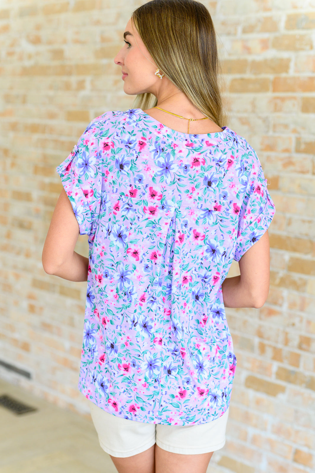 Dear Scarlett Lizzy Cap Sleeve Top in Muted Lavender and Pink Floral Ave Shops