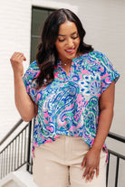 Dear Scarlett Lizzy Cap Sleeve Top in Pink and Jade Paisley Mix Ave Shops