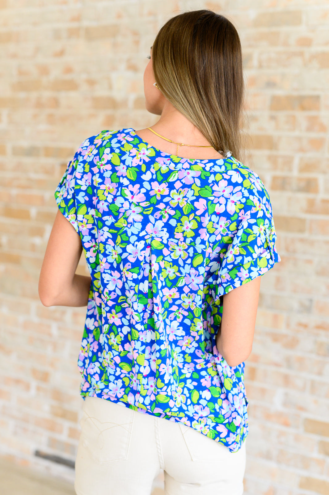 Dear Scarlett Lizzy Cap Sleeve Top in Royal and Pink Wildflower Ave Shops