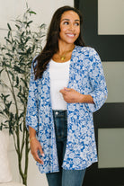 Lizzy Cardigan in Blue and White Floral Womens