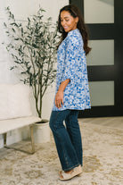 Lizzy Cardigan in Blue and White Floral Womens