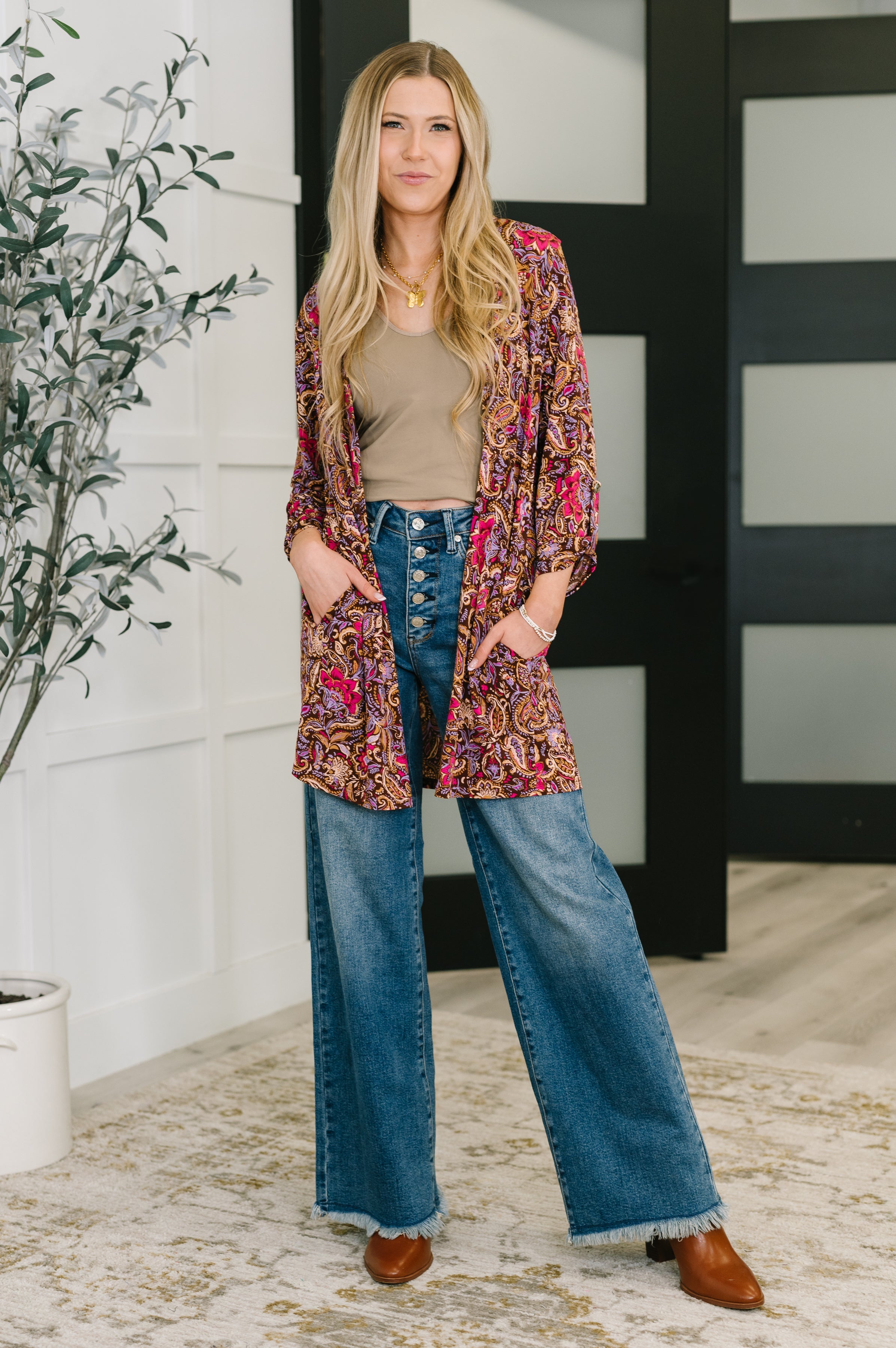 Dear Scarlett Lizzy Cardigan in Chocolate Paisley Womens