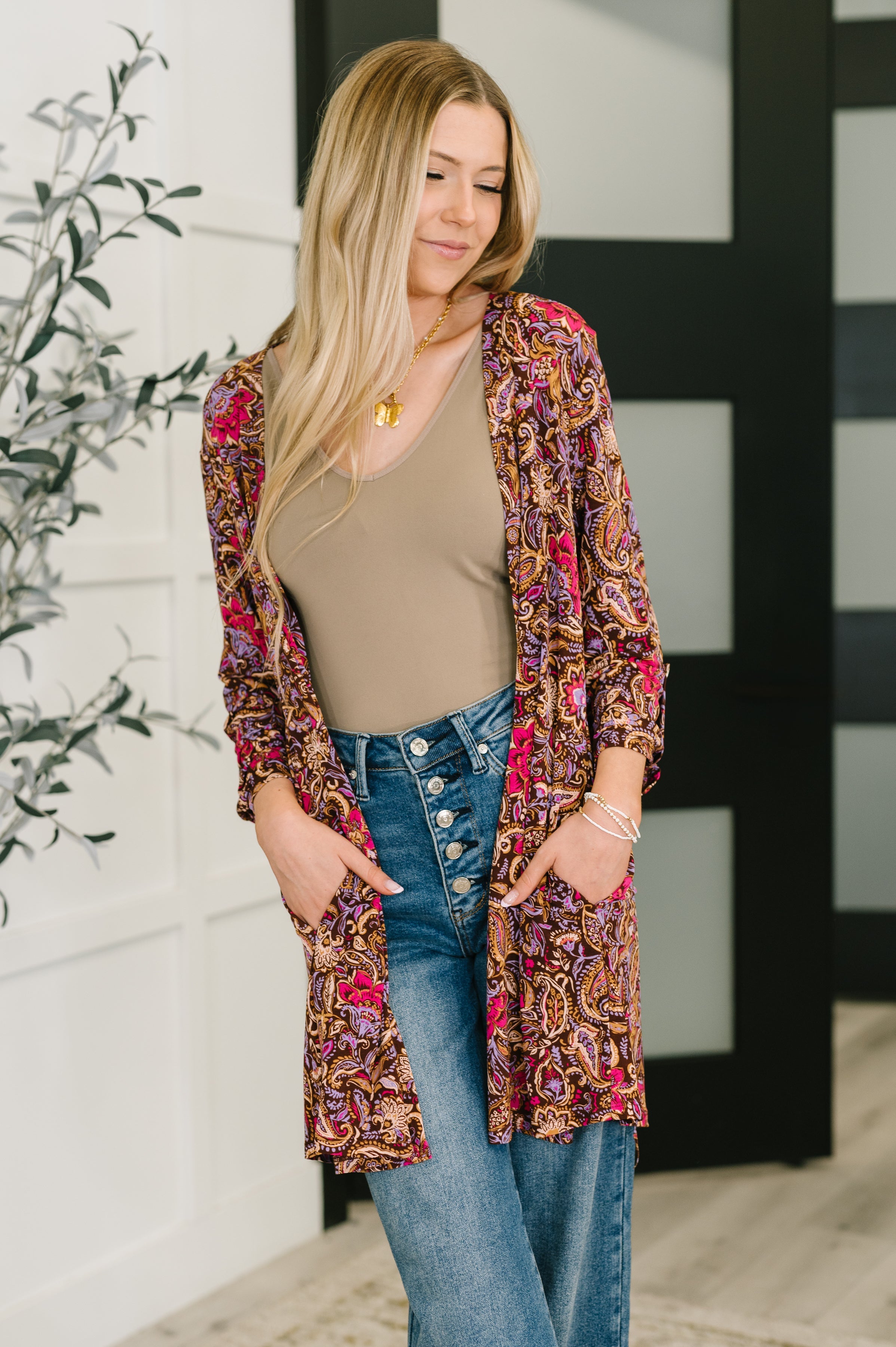 Dear Scarlett Lizzy Cardigan in Chocolate Paisley Womens