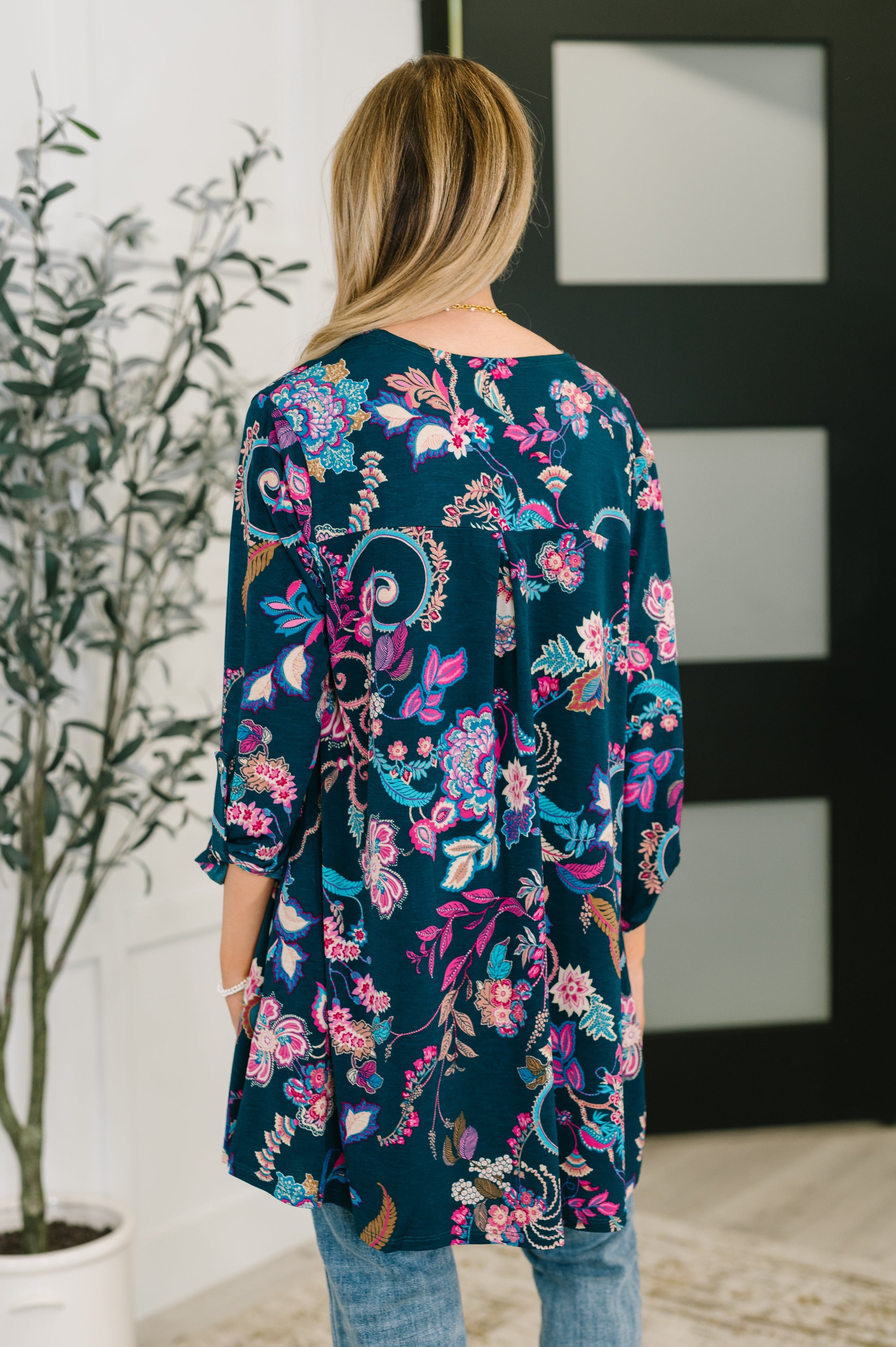 Dear Scarlett Lizzy Cardigan in Hunter Green Floral Paisley Womens