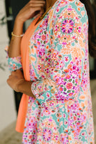 Lizzy Cardigan in Pink and Orange Floral Abstract Womens