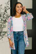 Lizzy Cardigan in Teal and Pink Floral Abstract Womens
