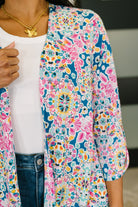 Lizzy Cardigan in Teal and Pink Floral Abstract Womens