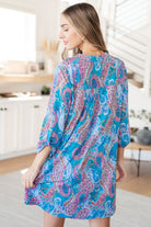 Dear Scarlett Lizzy Dress in Teal and Pink Paisley Ave Shops