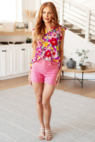 Dear Scarlett Lizzy Flutter Sleeve Top in Magenta and Yellow Floral Ave Shops