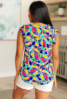 Lizzy Flutter Sleeve Top in Royal and Magenta Mod Floral Tops