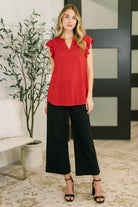 Lizzy Flutter Sleeve V-Neck Blouse in Red Womens