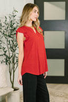 Lizzy Flutter Sleeve V-Neck Blouse in Red Womens