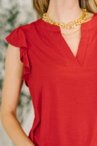 Lizzy Flutter Sleeve V-Neck Blouse in Red Womens