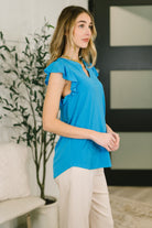 Lizzy Flutter Sleeve V-Neck Blouse in in Aqua Womens