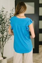 Dear Scarlett Lizzy Flutter Sleeve V-Neck Blouse in in Aqua Womens