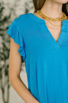 Lizzy Flutter Sleeve V-Neck Blouse in in Aqua Womens