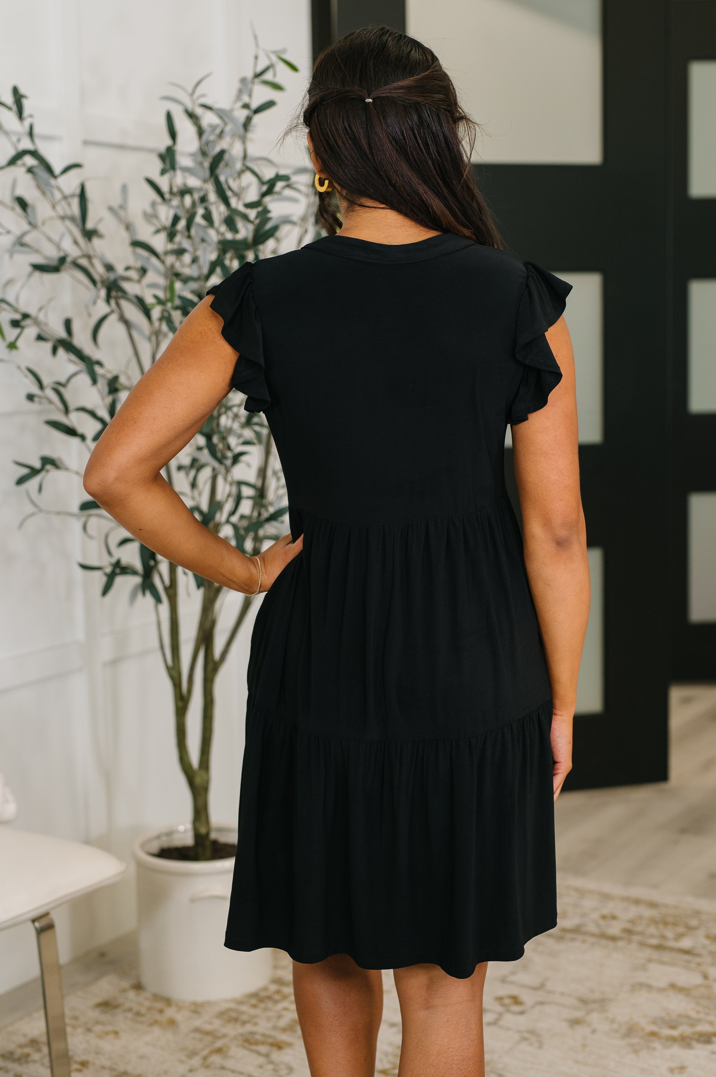 Dear Scarlett Lizzy Forever Flutter Sleeve Dress in Black Womens