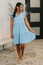 Dear Scarlett Lizzy Forever Flutter Sleeve Dress in Blue Crush Womens
