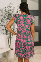 Dear Scarlett Lizzy Forever Flutter Sleeve Dress in Green and Pink Floral Womens