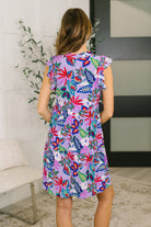Lizzy Flutter Sleeve Dress in Multi Leaf Womens