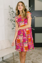 Lizzy Flutter Sleeve Dress in Patchwork Floral Womens