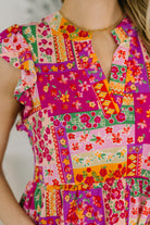 Lizzy Flutter Sleeve Dress in Patchwork Floral Womens