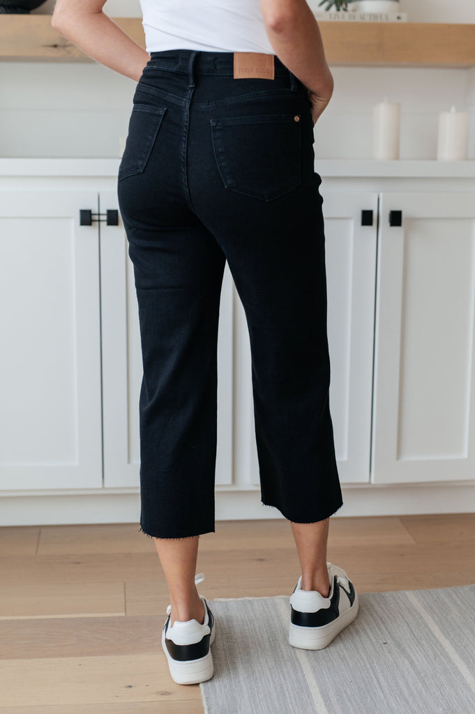 Judy Blue Lizzy High Rise Tummy Control Wide Leg Crop Jeans in Black Ave Shops 11-17-23