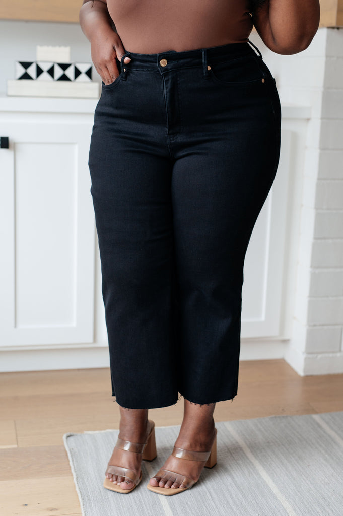 Judy Blue Lizzy High Rise Tummy Control Wide Leg Crop Jeans in Black Ave Shops 11-17-23