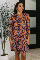 Dear Scarlett Lizzy Long Sleeve Dress in Chocolate Floral Womens