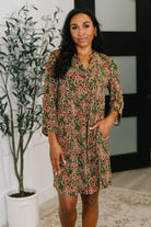Dear Scarlett Lizzy Long Sleeve Dress in Olive Paisley Womens