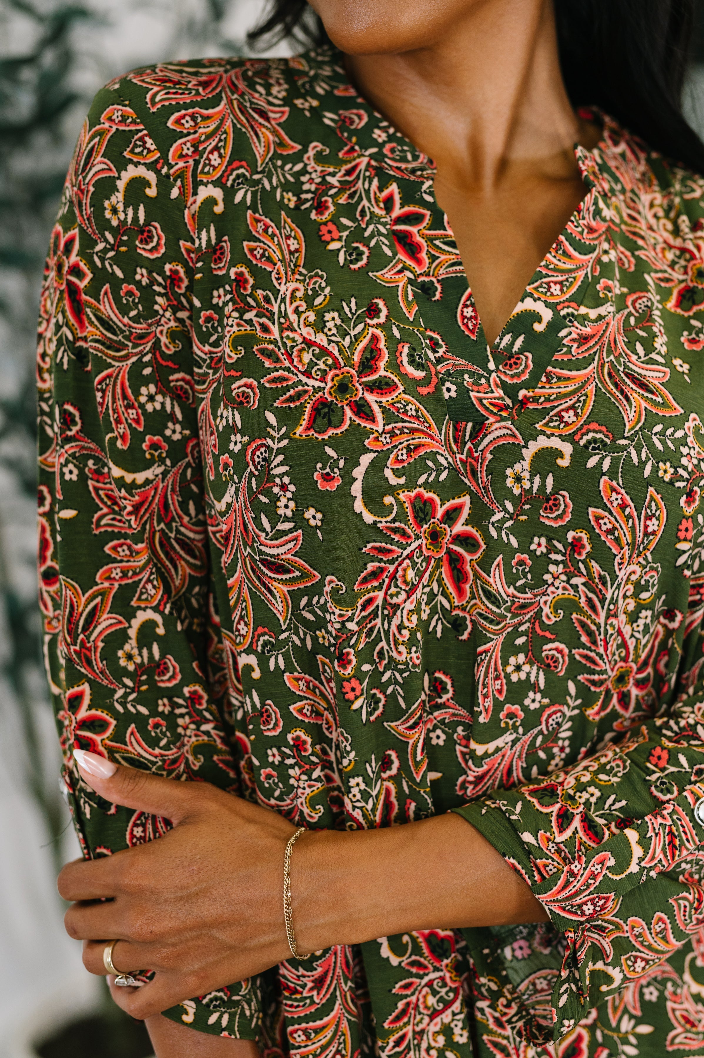 Dear Scarlett Lizzy Long Sleeve Dress in Olive Paisley Womens