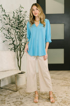 Dear Scarlett Lizzy Smock Top in Coastal Blue Womens