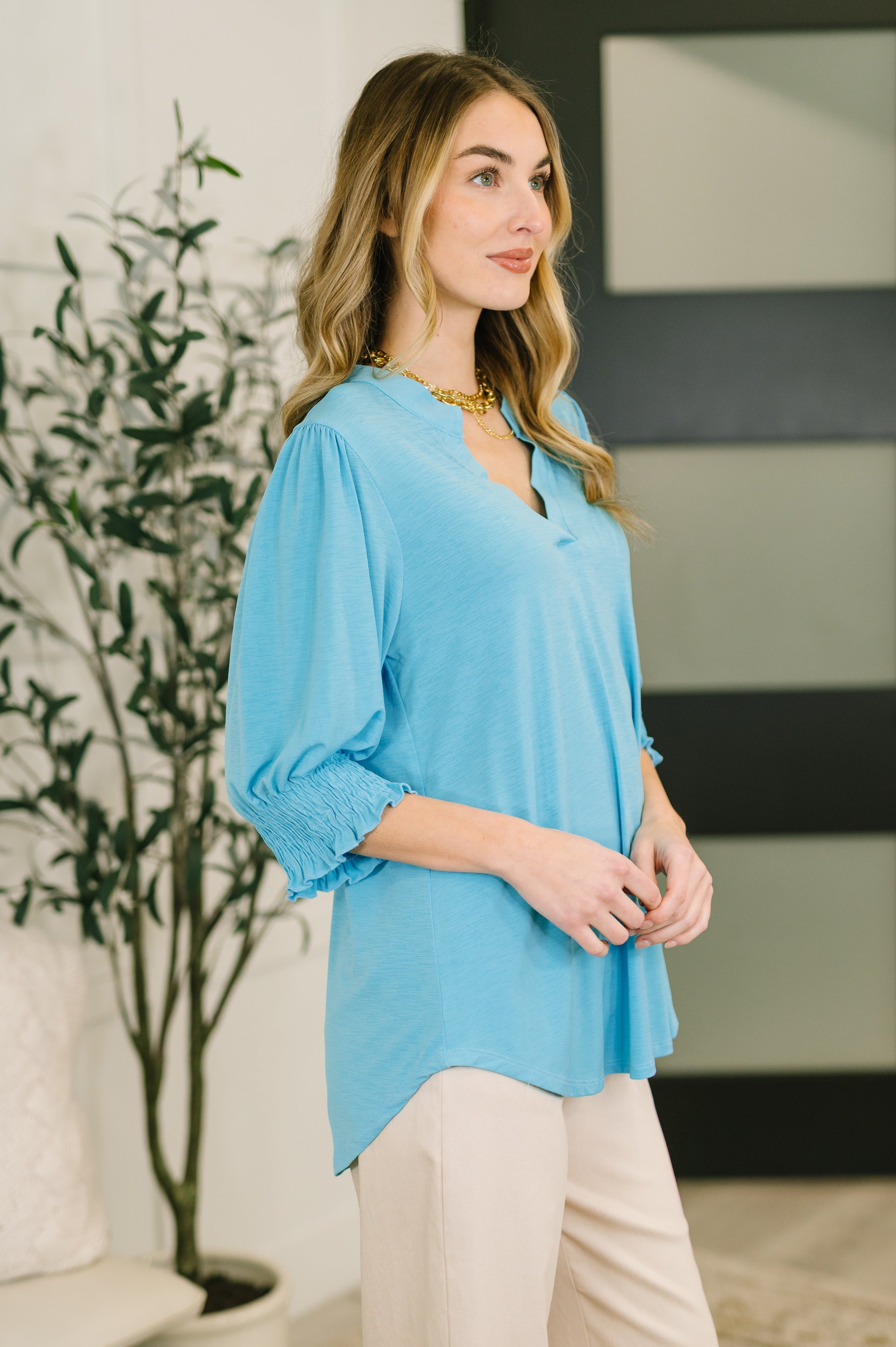 Dear Scarlett Lizzy Smock Top in Coastal Blue Womens